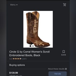 Circle G Scroll women’s cowgirl boots size 6 1/2